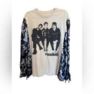 Paramore Graphic Tee Upcycled with Floral Long Sleeves Rocktop